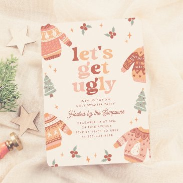 let's get ugly retro christmas ugly sweater party invitation