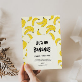 Small Let's Go Bananas Birthday Invitation Front View