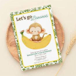 Small Lets Go Bananas Our Little Monkey Birthday Invitation Front View