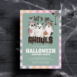 Small Let's Go Ghouls Groovy Halloween Costume Party Invitation Front View