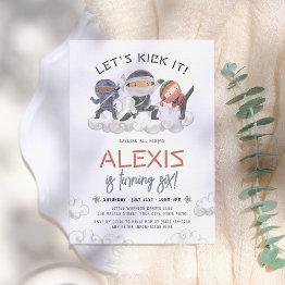 Small Let's Kick It Ninja Warrior Martial Arts Birthday Invitation Front View
