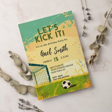 let's kick up some fun soccer birthday invitation