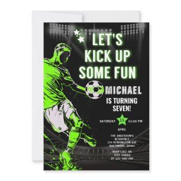let's kick up some fun soccer kid's birthday party invitation