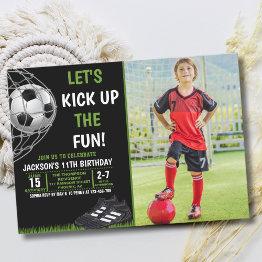 Small Let's Kick Up The Fun!, Funny Soccer Birthday Invitation Front View