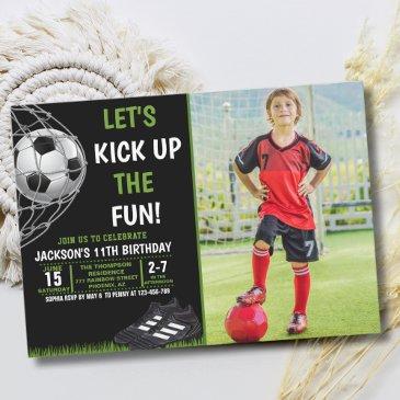 let's kick up the fun!, funny soccer birthday invitation