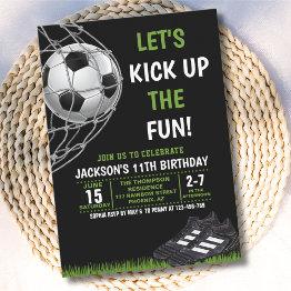 Small Let's Kick Up The Fun!, Funny Soccer Birthday Invitation Front View