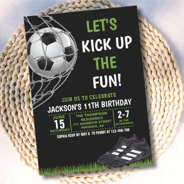 let's kick up the fun!, funny soccer birthday invitation