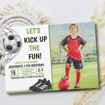 let's kick up the fun!, funny soccer birthday invitation