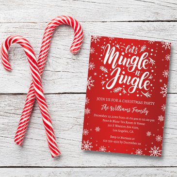let's mingle and jingle christmas party red white invitation