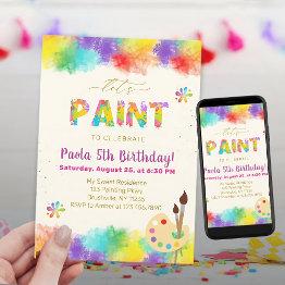Small Let's Paint Birthday Party - Art Birthday Invitation Front View