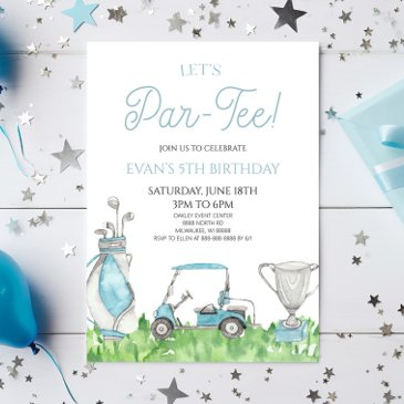 let's par-tee! blue golf birthday party invitation