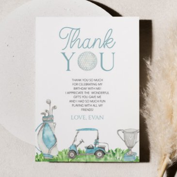 let's par-tee blue golf birthday party thank you invitations