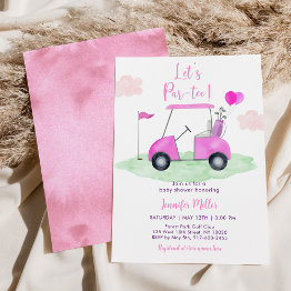 Small Let's Par-tee Pink Girl Golf Baby Shower Invitation Front View