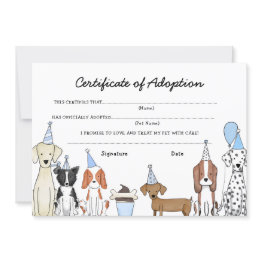 Small Lets Pawty Adoption Certificate Dog Birthday Invitations Front View