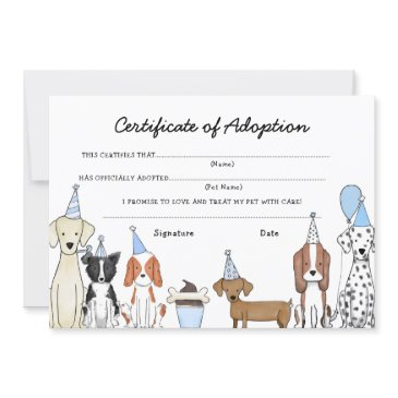 lets pawty adoption certificate dog birthday invitations