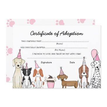 lets pawty adoption certificate dog birthday invitations