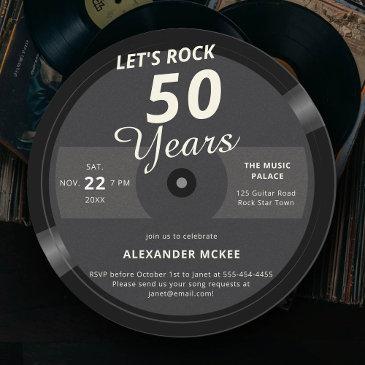 let's rock 50 years vintage record label birthday invitation