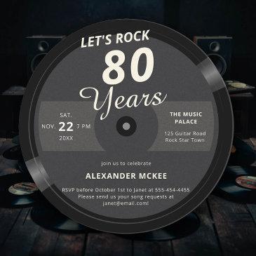 let's rock 80 years vintage record 80th birthday invitation