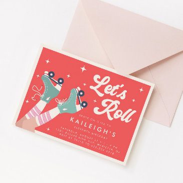 let's roll y2k 90s roller rink girls birthday invitation