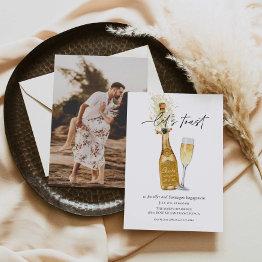 Small Let's Toast Couples Engagement Photo Invitation Front View