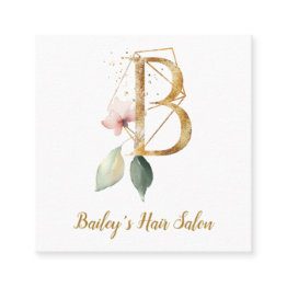 Small Letter B With Gold Geometric Design And Flowers Square Business Invitations Front View