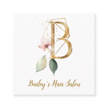 letter b with gold geometric design and flowers square business invitations
