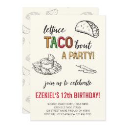 Small Lettuce Taco 'bout A Party Birthday Invitation Front View