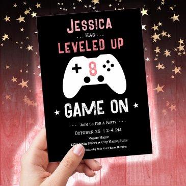 leveled up 8th birthday girl gamer invitation