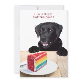 Small Life Is Short , Eat The Cake - Black Lab Invitation Front View