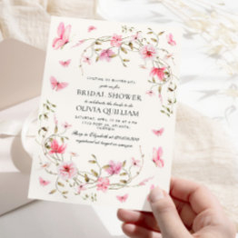 Small Lifetime Of Butterflies Floral Bridal Shower Invitation Front View