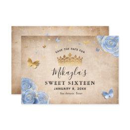 Small Light Baby Blue And Gold Rose Elegant Save The Date Front View