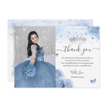 light baby blue silver quinceañera photo birthday thank you invitations