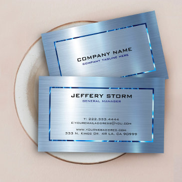 light blue metallic texture stainless steel look business invitations