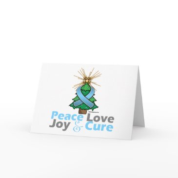 light blue ribbon christmas peace love, joy & cure holiday invitations