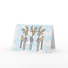 Small Light Blue Ribbon Reindeer Holiday Invitations Front View