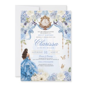 light blue royal princess sweet sixteen birthday invitation