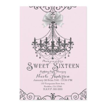 light blush pink silver white bow sweet 16 sixteen invitation