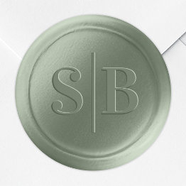Small Light Leaf Green Wax Seal Wedding Monogram Sticker Front View