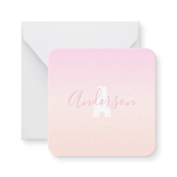 light pink & peach gradient ombre name & monogram note invitations