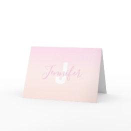 Small Light Pink & Peach Gradient Ombre Name & Monogram Thank You Invitations Front View