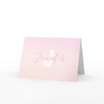 light pink & peach gradient ombre name & monogram thank you invitations