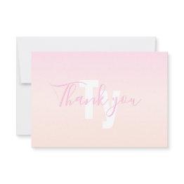 Small Light Pink & Peach Gradient Ombre Name & Monogram Thank You Invitations Front View