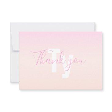 light pink & peach gradient ombre name & monogram thank you invitations