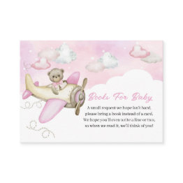 Small Light Pink Teddy Bear Airplane Books For Baby Enclosure Invitations Front View