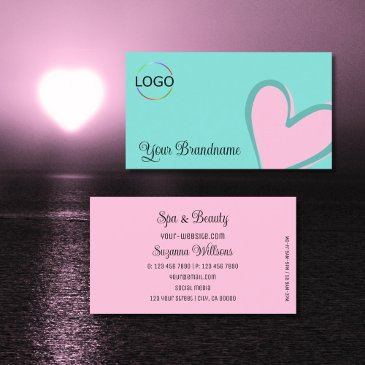 light teal gorgeous pink heart chic with logo cute business invitations