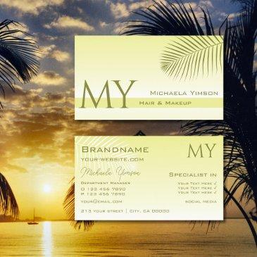light yellow gradient and palm leaf with monogram business invitations