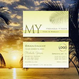 Small Light Yellow Gradient Palm Leaf Monogram And Logo Business Invitations Front View