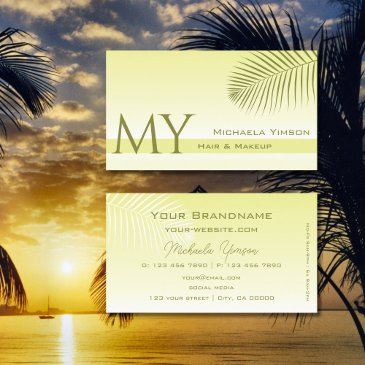 light yellow gradient palm leaf monogram simply business invitations