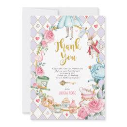 Small Lilac Alice In Wonderland Tea Party Thank You Invitations Front View