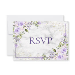 Small Lilac Lavender Gold Marble Floral Wedding Rsvp Front View